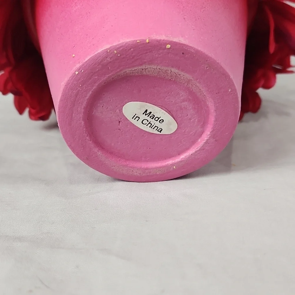 Pink Gerber Daisy Potted Artificial Floral Arrangement 7 inch Cottage Garden